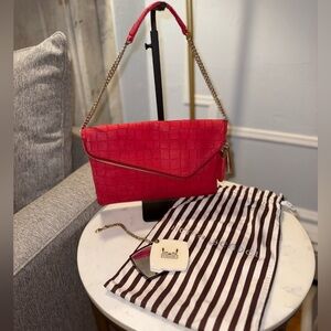 Henri Bendel RARE Debutante Foldover Croc Embossed Suede Leather Clutch (EUC)